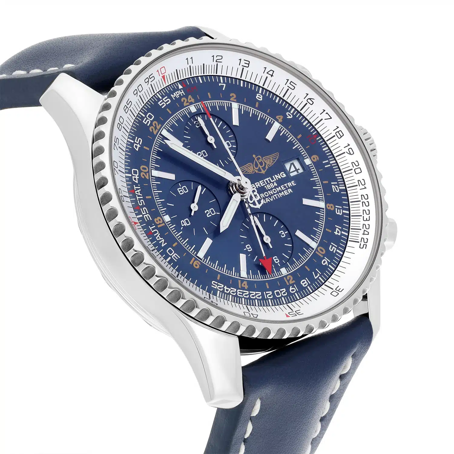 Breitling Navitimer World Blue Dial Stainless Steel Watch A24322 New Strap – image 5