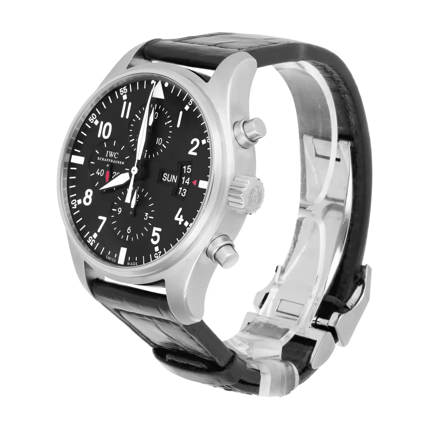 IWC Pilot watch IW377701 Chronograph Stainless Steel Mens Watch Leather Band – image 3