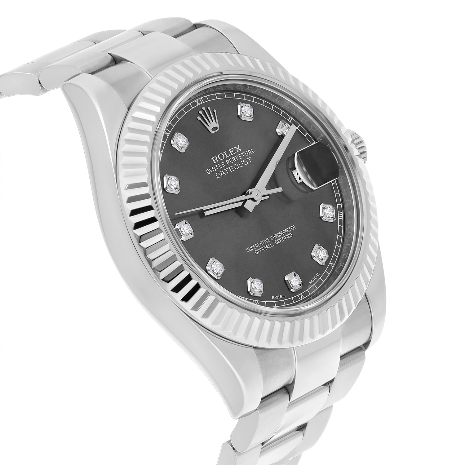 Rolex Datejust II 41mm Steel/18k WG Rhodium Diamond Dial Watch Oyster 116334