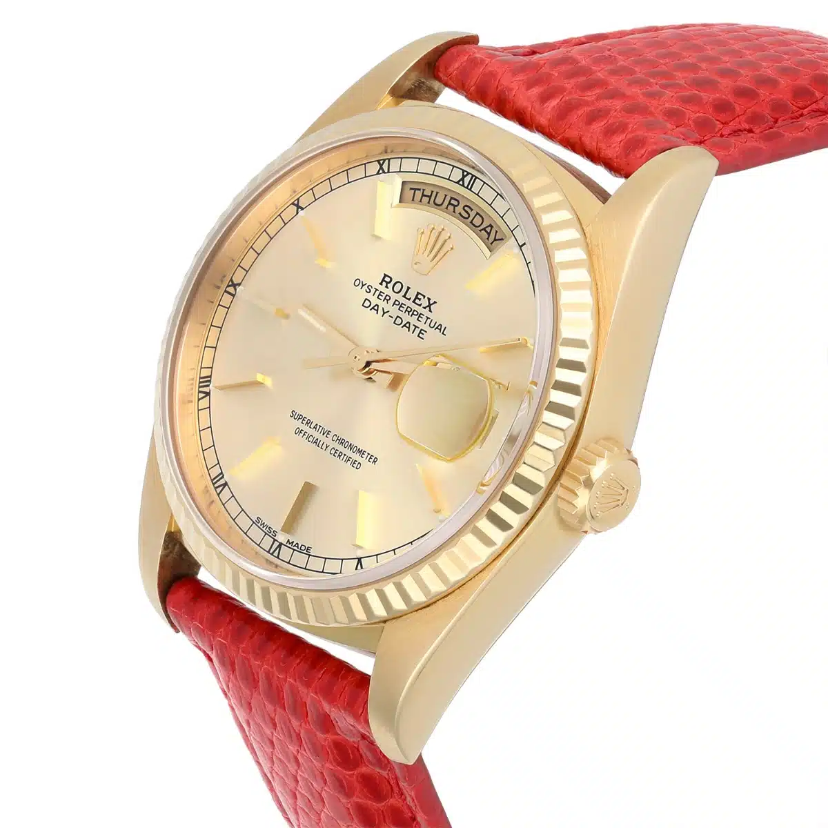 Rolex Day-Date 18238 18K Yellow Gold Watch 36m Fluted Bezel Silver Dial Unisex – image 5
