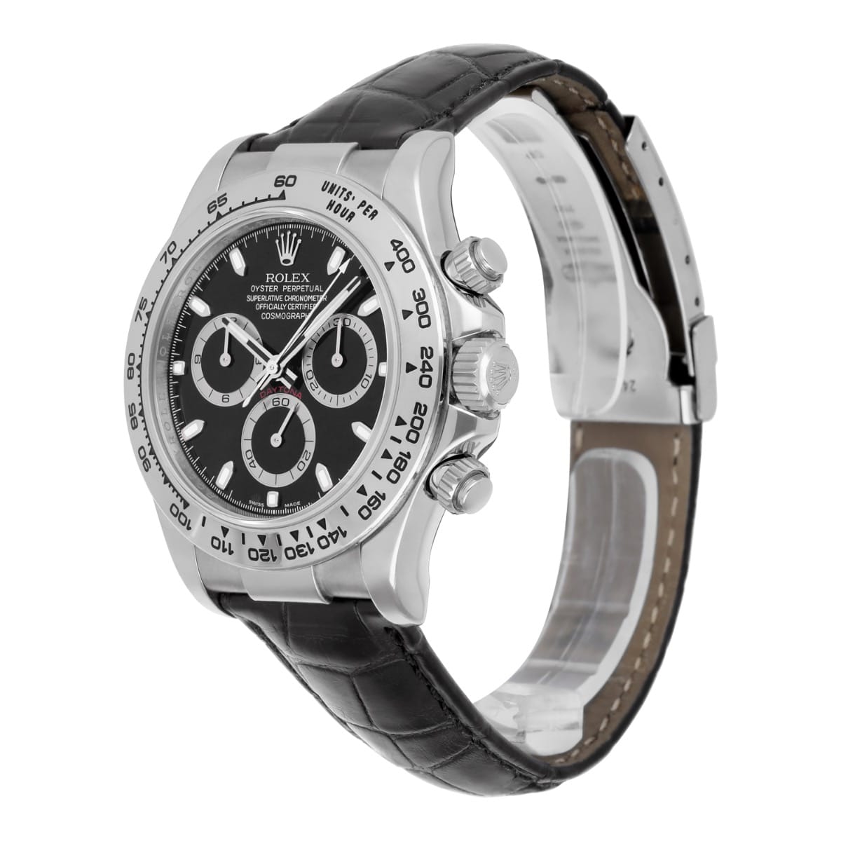 Rolex Cosmograph Daytona 116519 18k White Gold Mens Watch Strap Box Papers