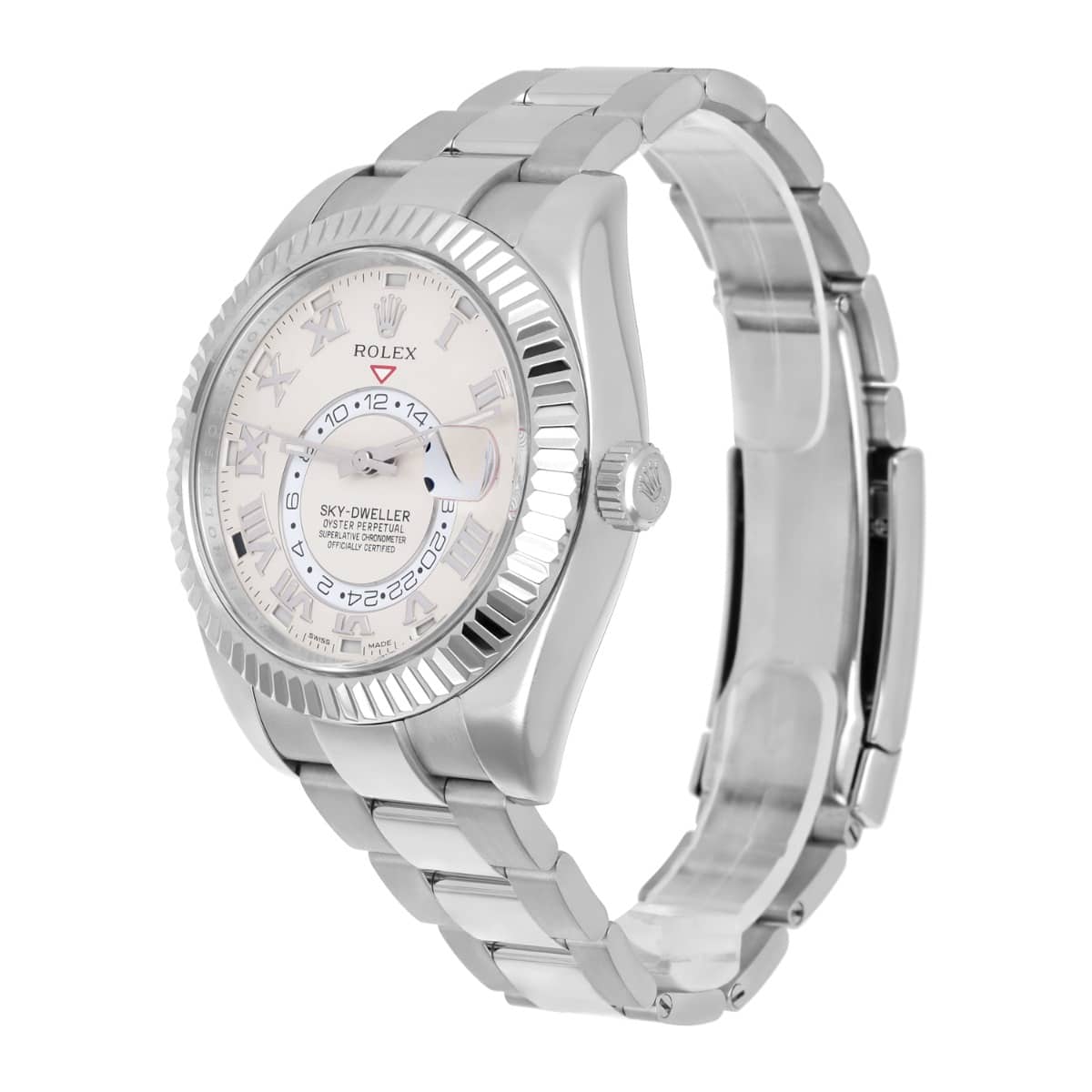 Rolex Sky Dweller 18k White Gold Ivory White Roman Dial 42mm Complete 326939