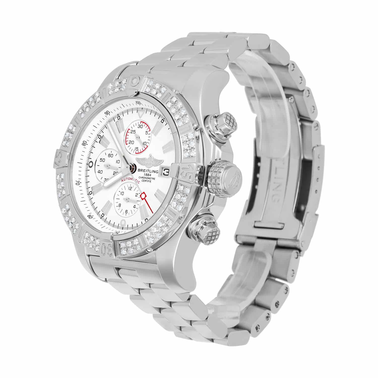 Breitling Super Avenger SS Chronograph White Index 48mm Diamond Bezel A13370