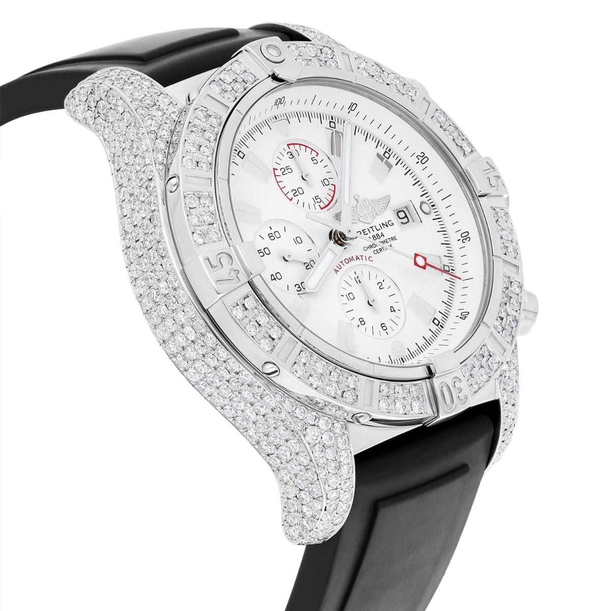 Breitling Super Avenger White Dial A13370 Stainless Steel Custom Diamond Watch