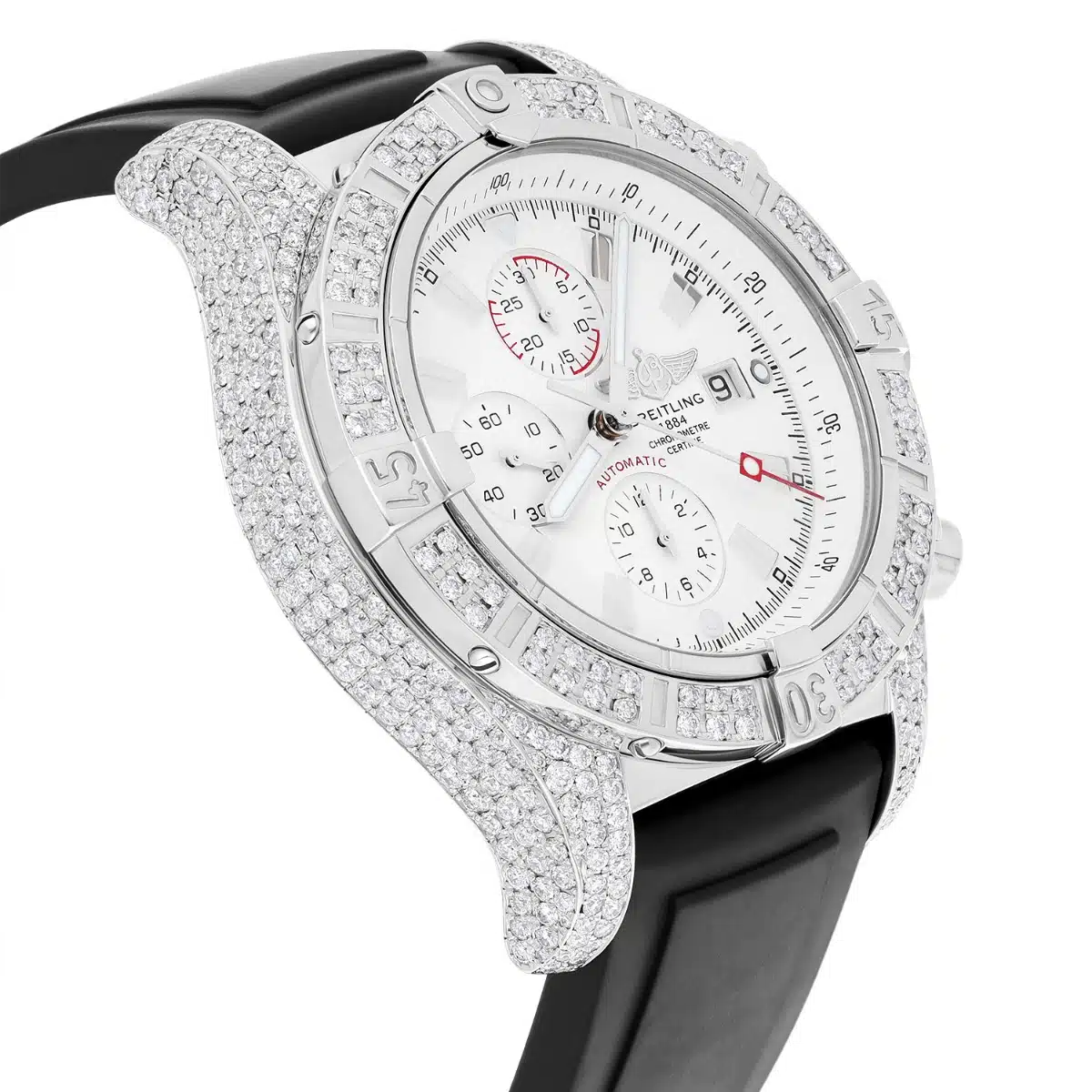 Breitling Super Avenger White Dial A13370 Stainless Steel Custom Diamond Watch – image 5