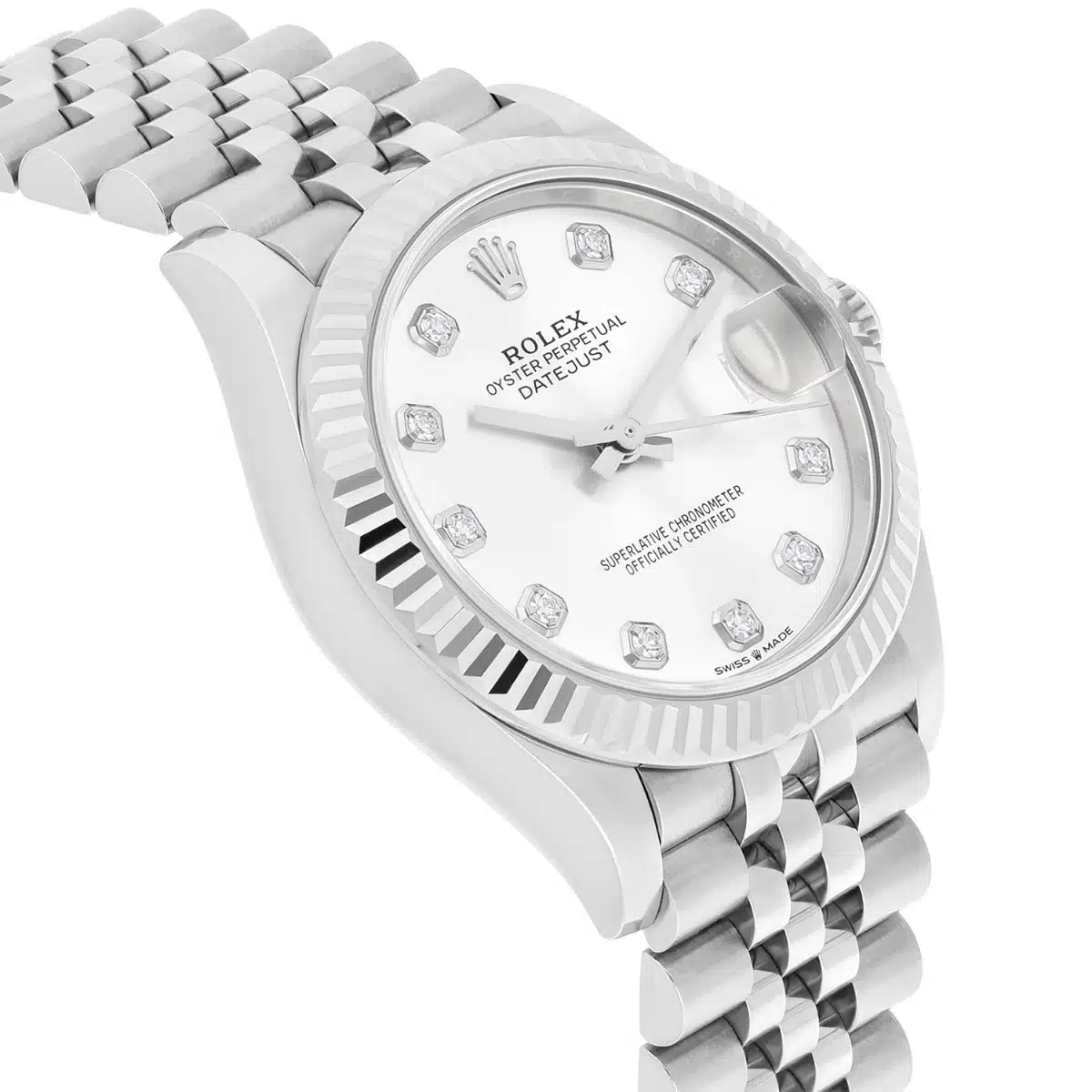 Rolex Datejust Ladies 278274 31mm Silver Diamond Dial Fluted Bezel Jubilee Band – image 5