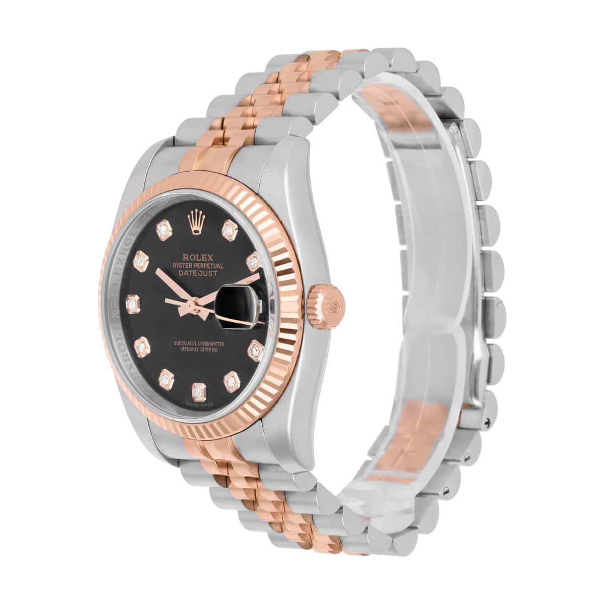 Rolex Datejust 36mm 116231 Black Diamond Dial Rose Gold & Stainless Steel Watch