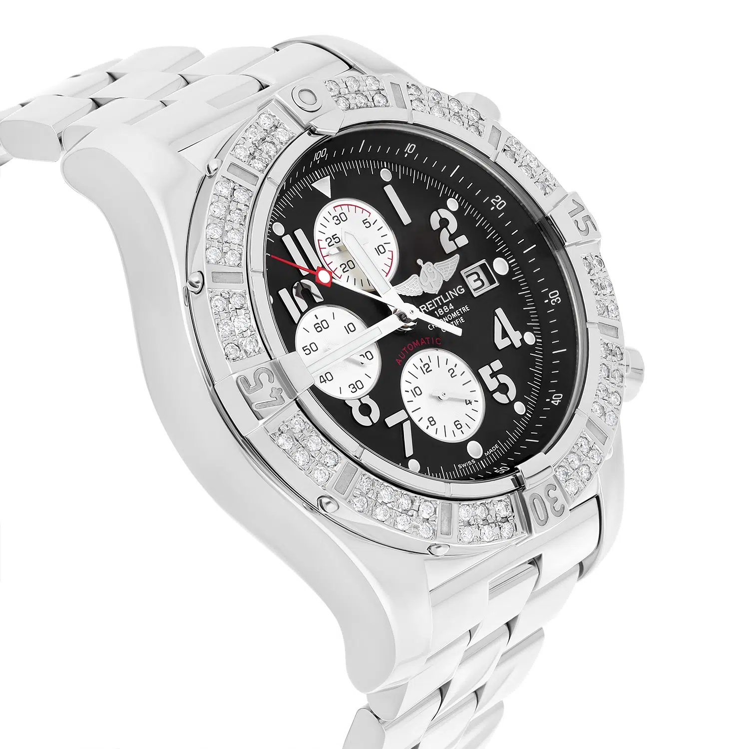 Breitling Super Avenger SS Chronograph Black Arabic 48mm Diamond Bezel A13370 – image 5