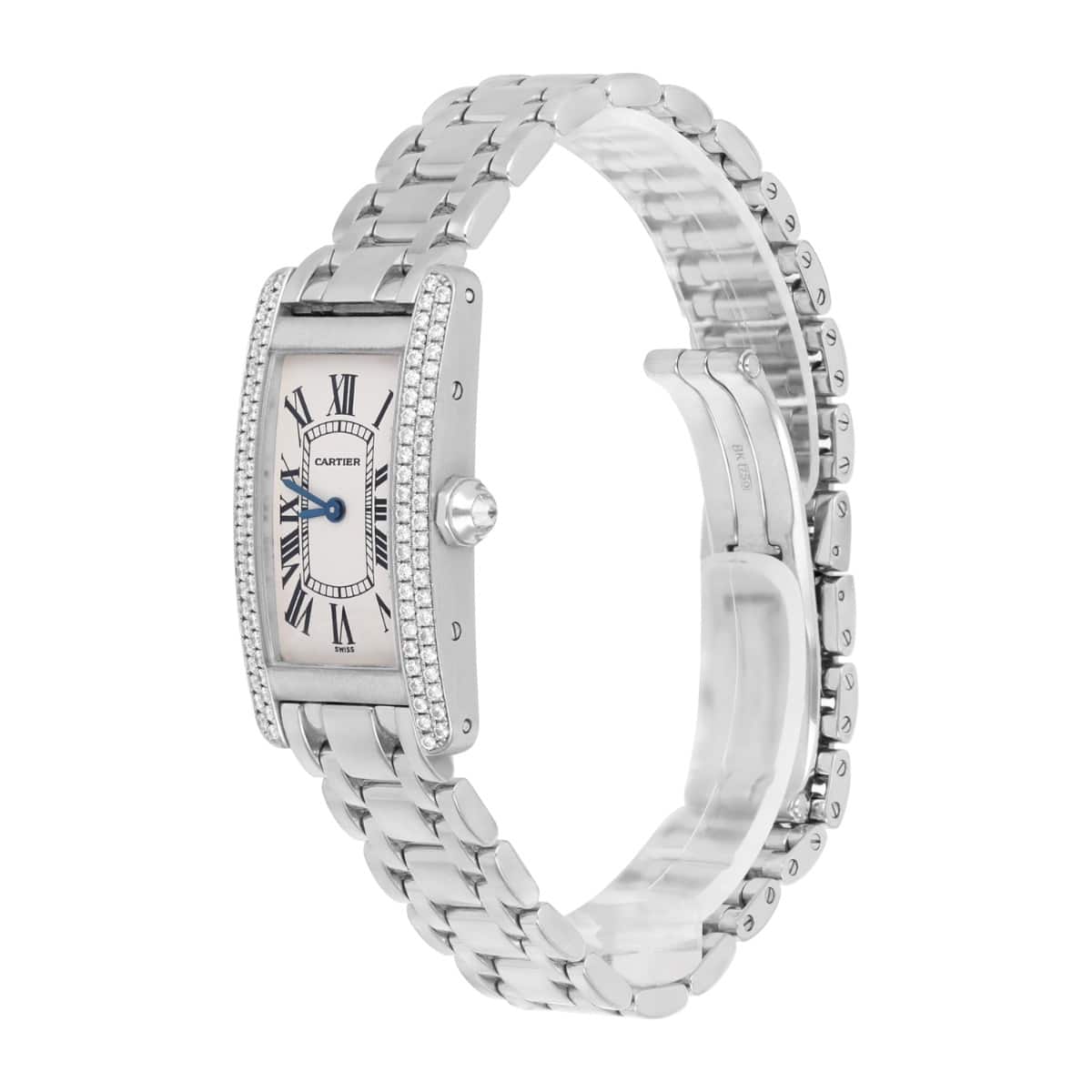 Cartier Tank Americaine Small Quartz 18k White Gold Ladies Diamond Watch