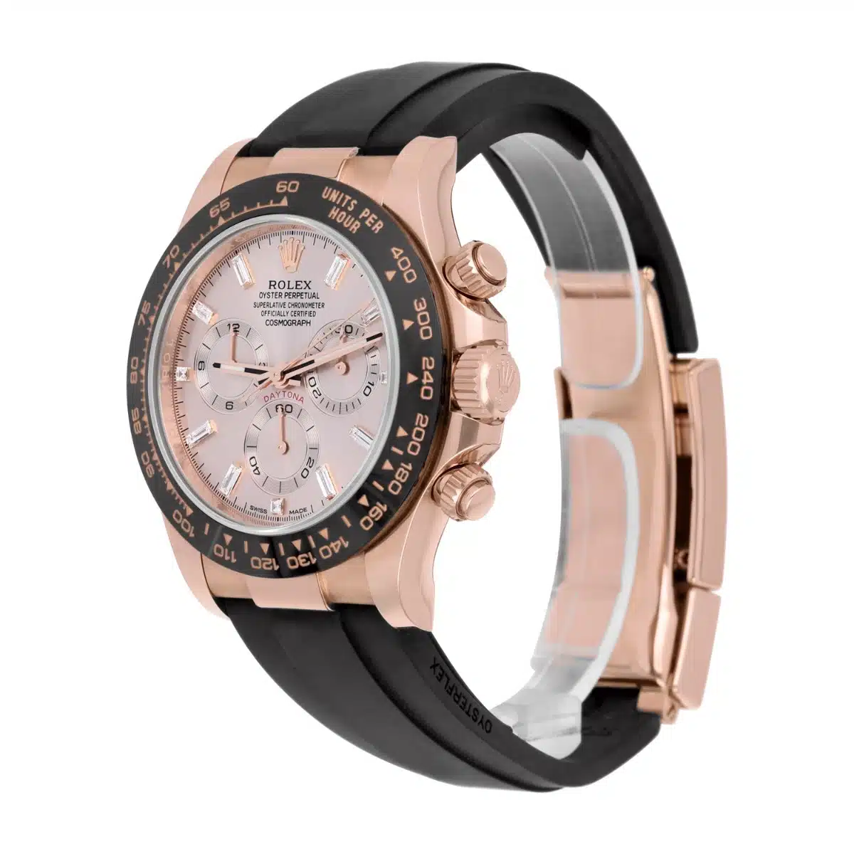 Rolex Daytona Rose Gold Sunburst Baguette Dial Oysterflex 116515LN Complete – image 4