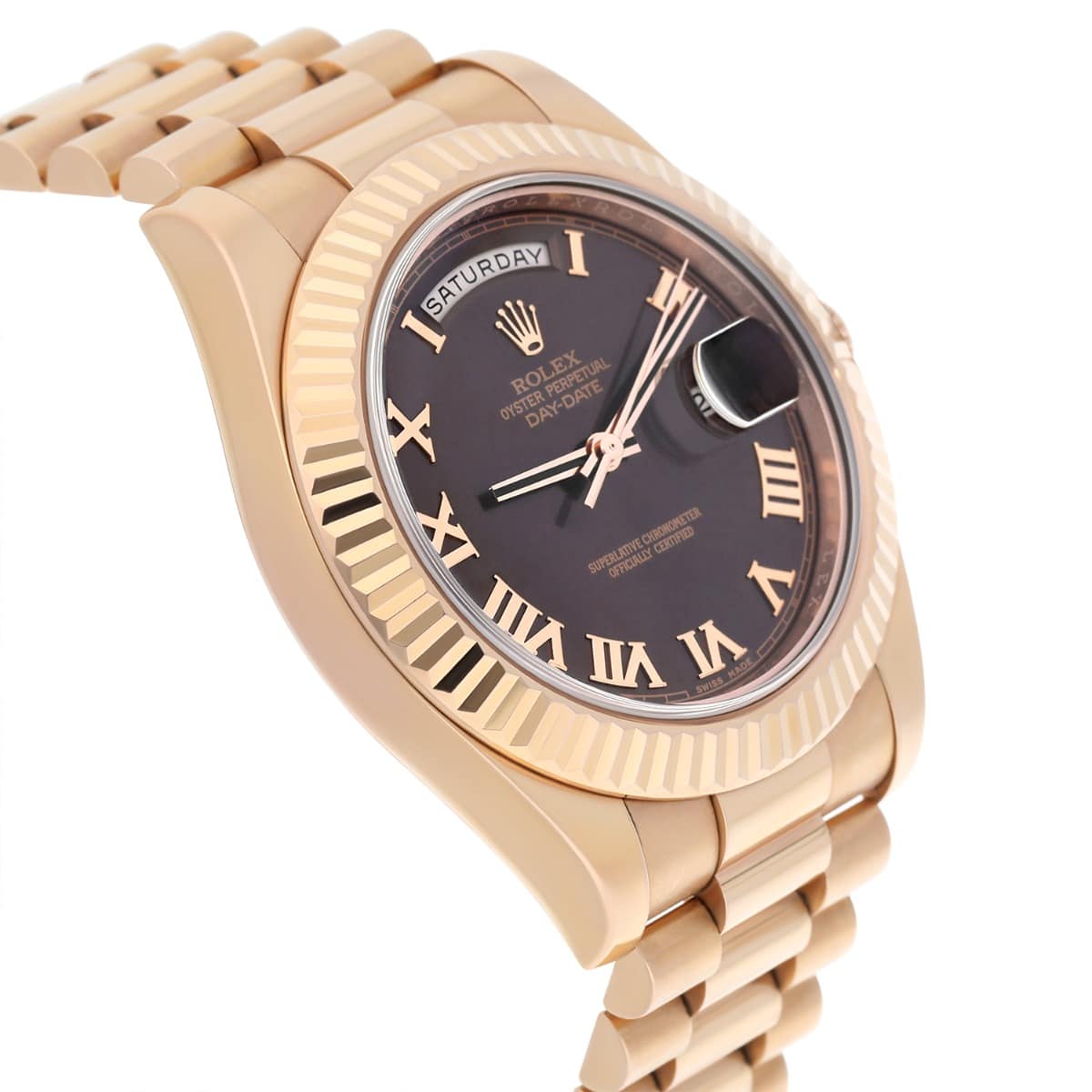 Rolex 41mm Day-Date 218235 18K Everose Gold President Bracelet Chocolate Dial