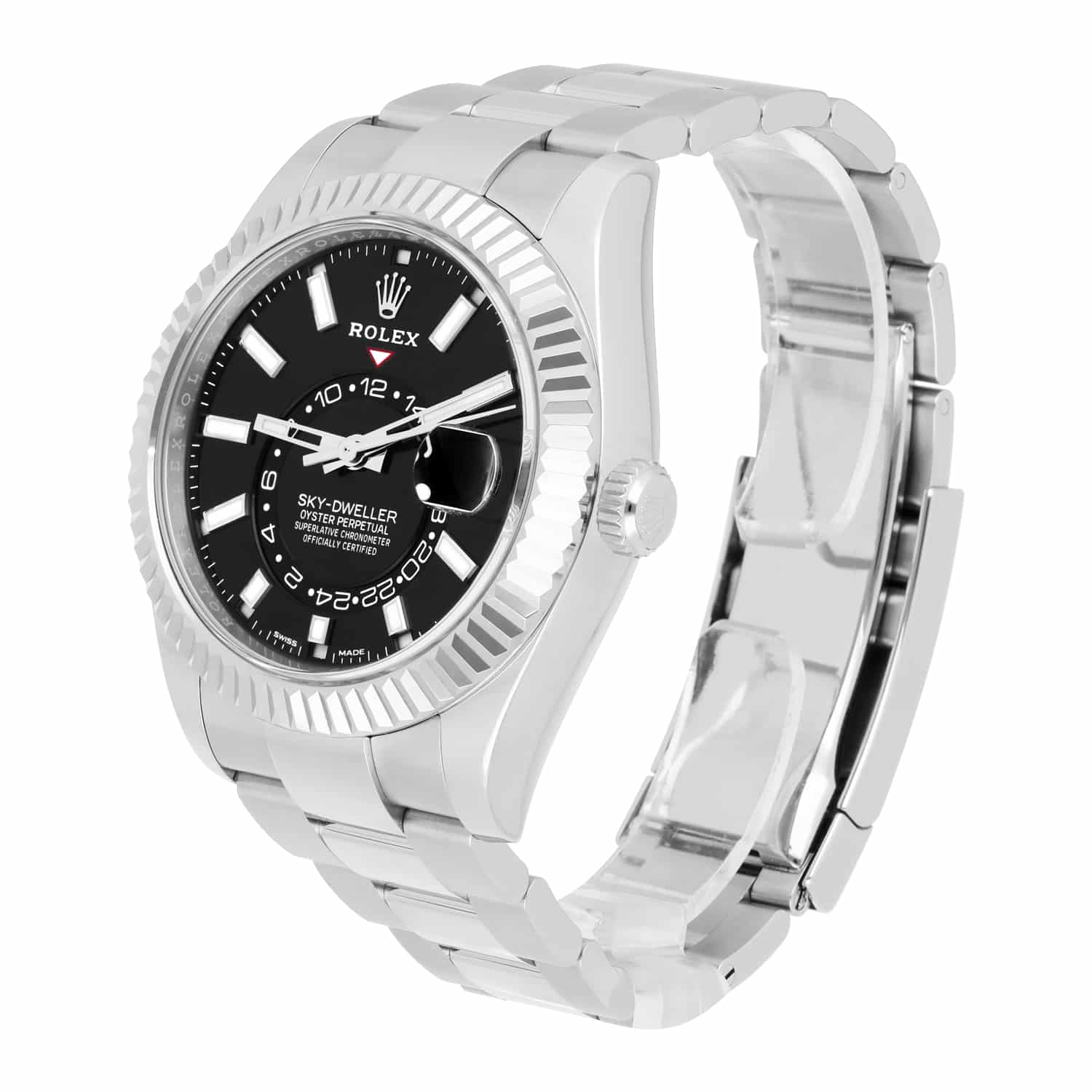 Rolex Sky-Dweller 326934-0005 42mm 18k White Gold Bezel Steel Watch Oyster Black 2023