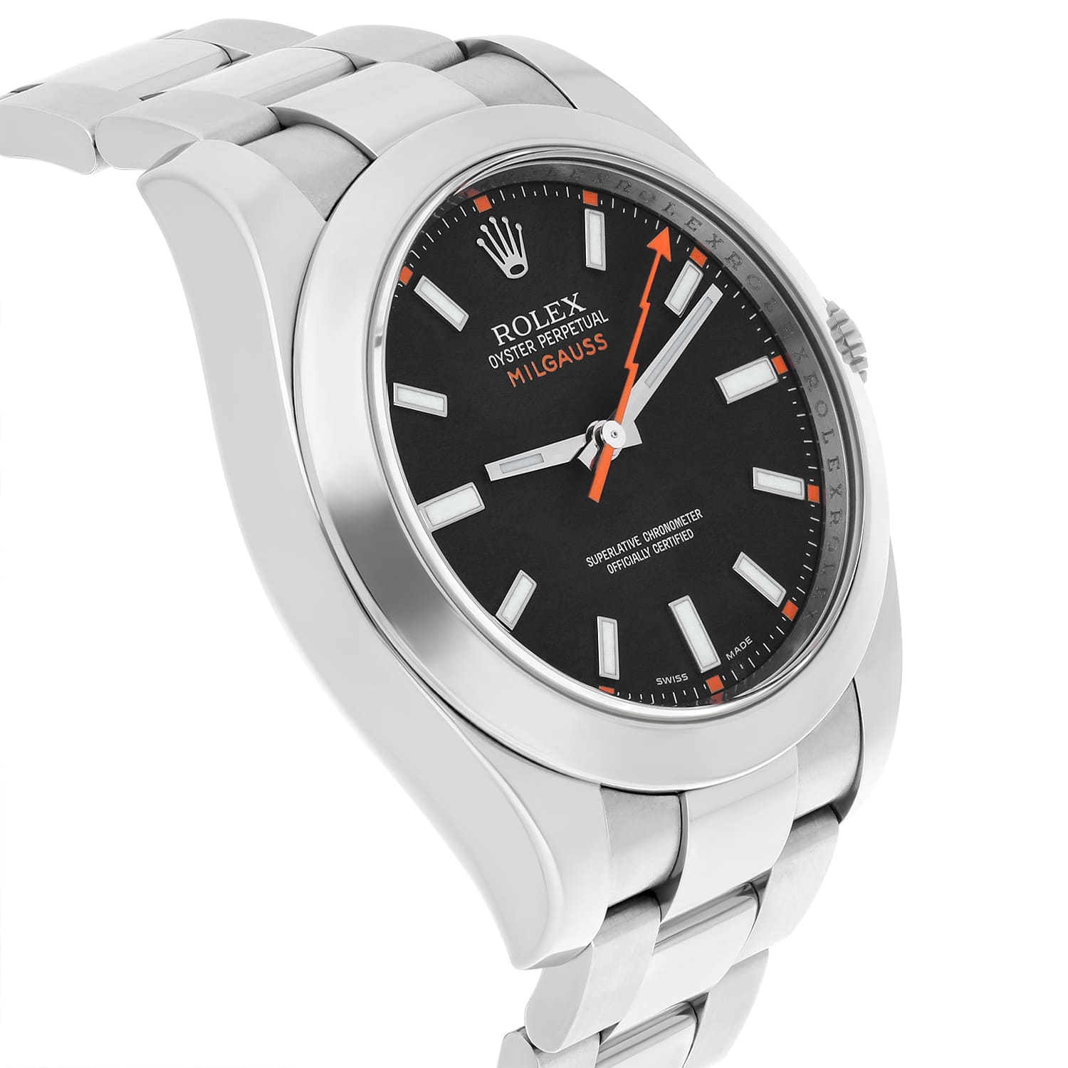 Rolex 116400 Milgauss 40mm Stainless Steel Orange Hand Black Dial Watch - 2013