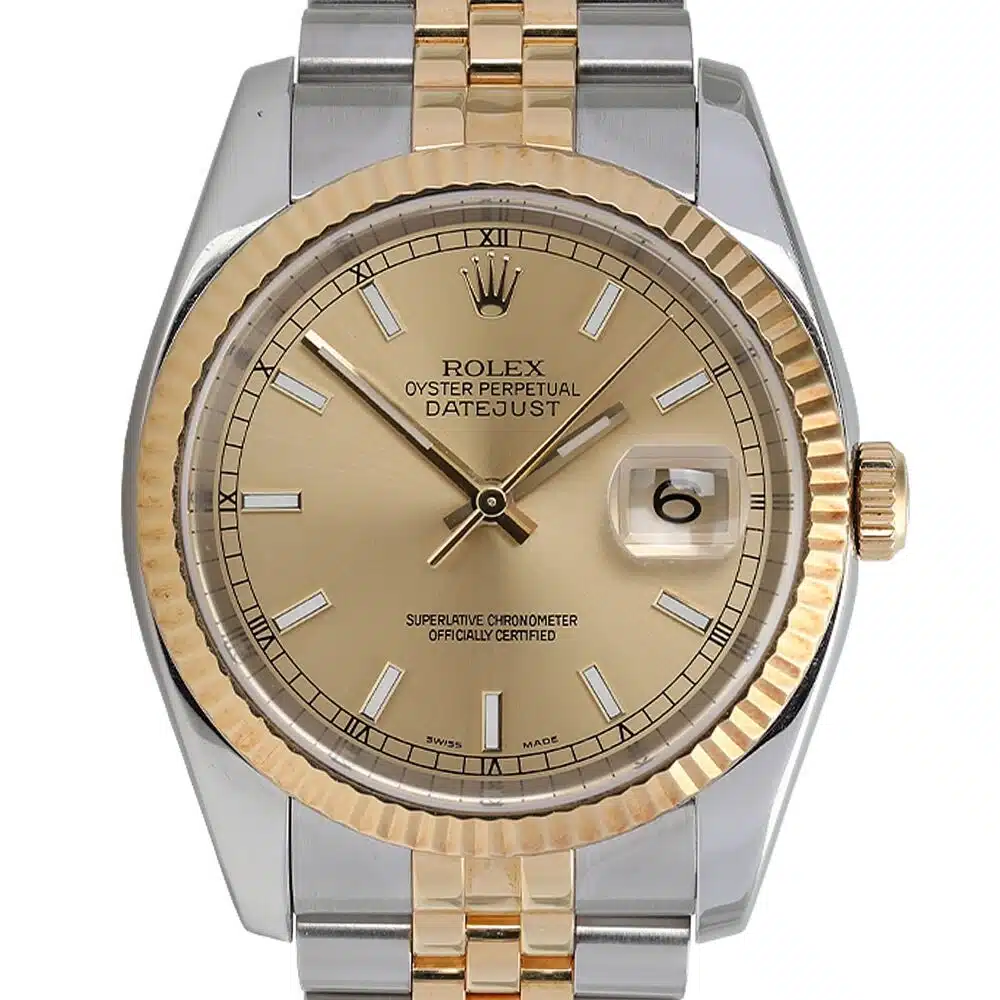 Rolex Datejust 36mm Champagne Index Dial 116233 Stainless Steel With Yellow Gold Watch