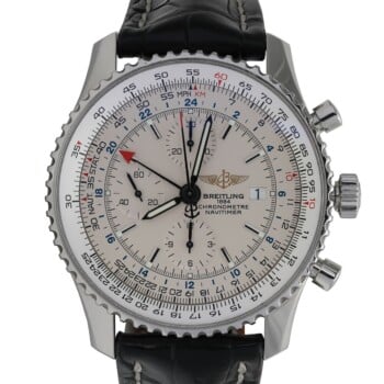 Breitling Navitimer Chronograph Ivory Dial A24322 Stainless Steel Watch Black Leather Strap