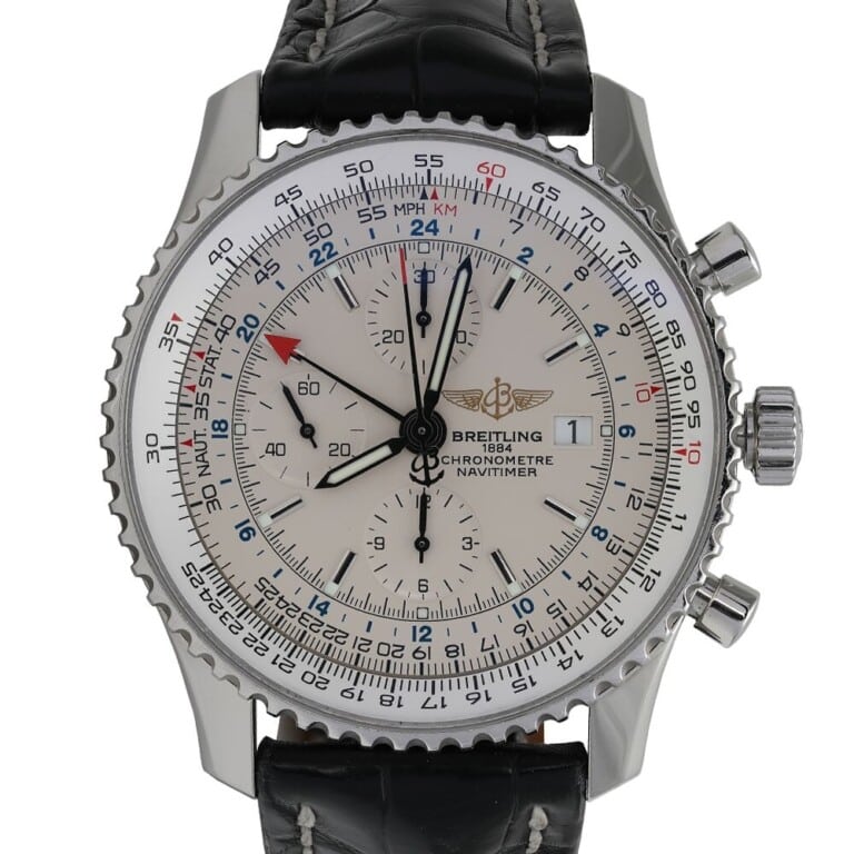 Breitling Navitimer Chronograph Ivory Dial A24322 Stainless Steel Watch Black Leather Strap