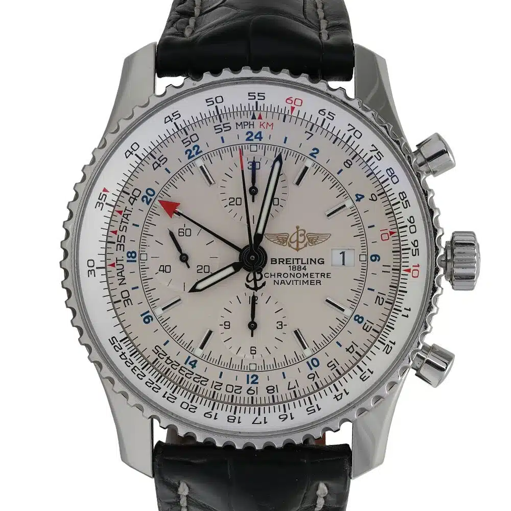 Breitling Navitimer Chronograph Ivory Dial A24322 Stainless Steel Watch Black Leather Strap