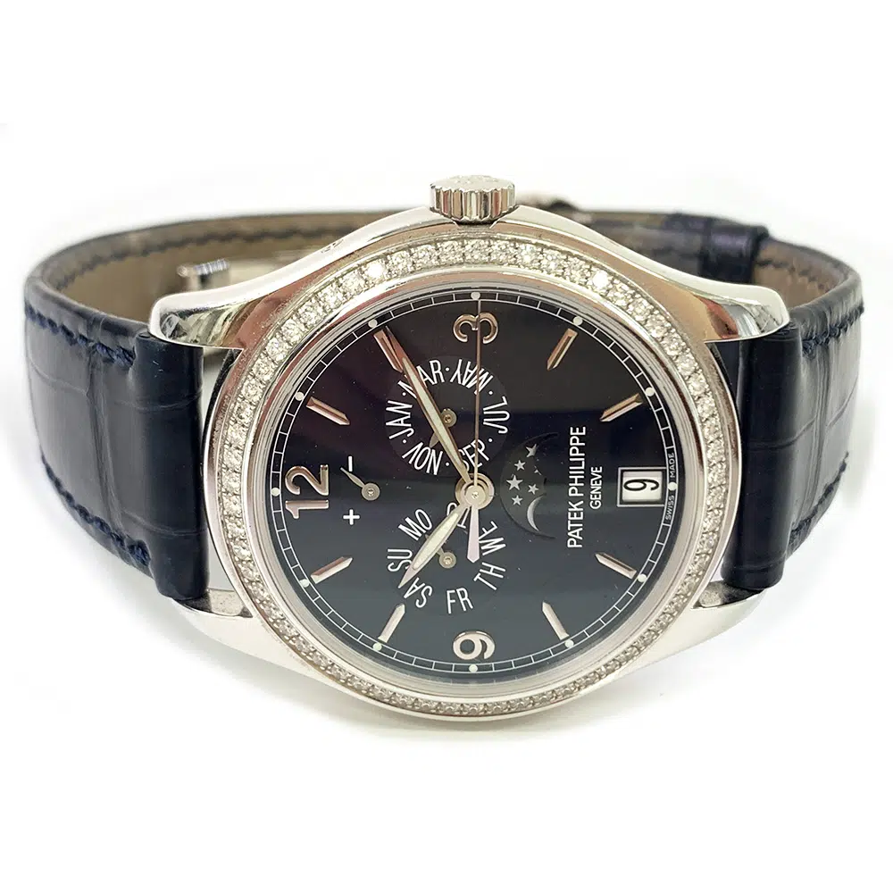 Patek Philippe Complications Ladies Annual Calendar 5147G-001 White Gold Watch with Blue Leather Watch Blue Dial – image 3
