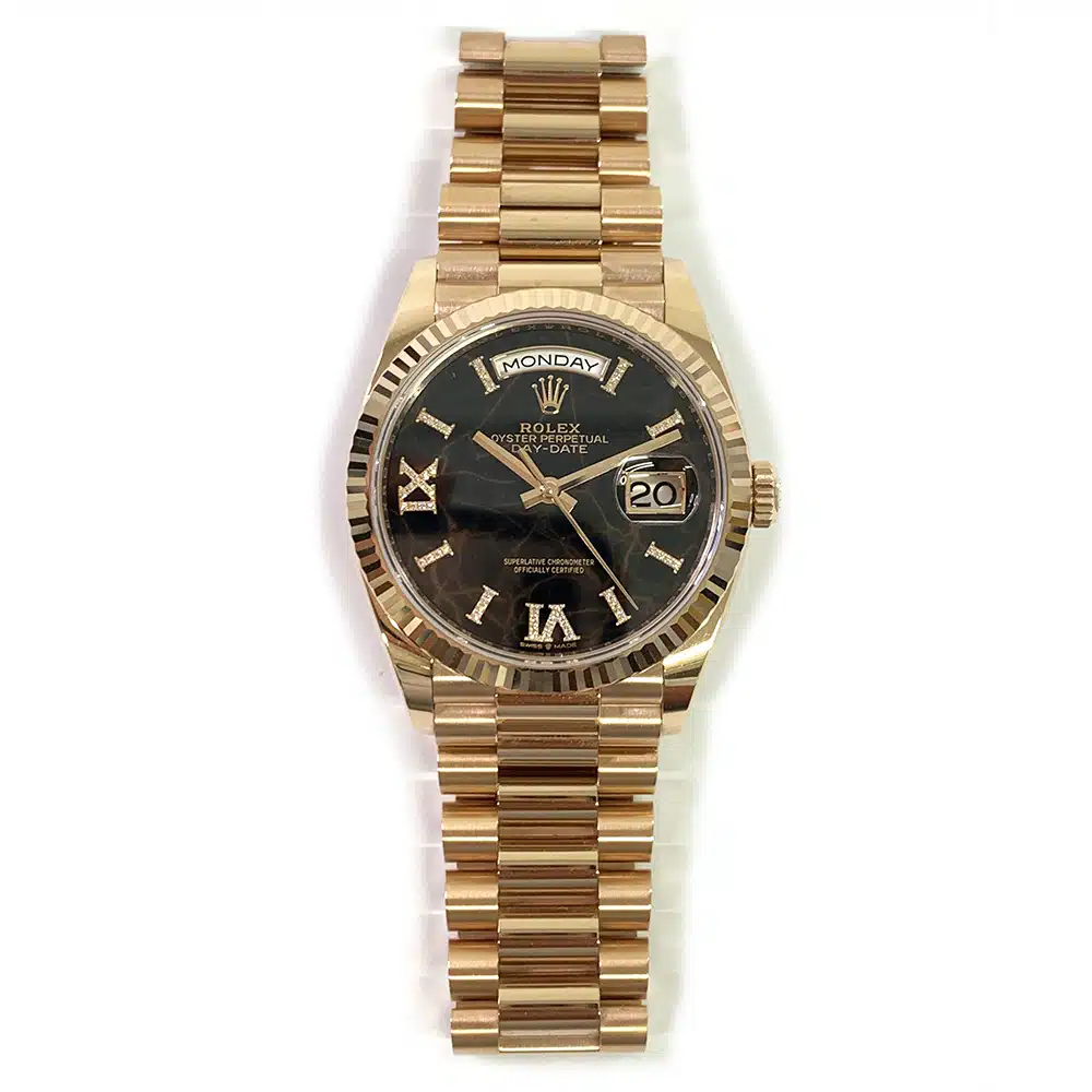Rolex Day-Date 36mm President 128235-0041 Rose Gold Watch Eisenkiesel Diamond Dial MINT 2023 – image 3