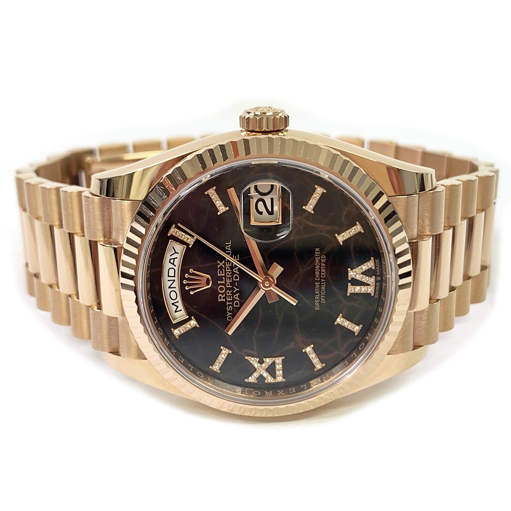 Rolex Day-Date 36mm President 128235-0041 Rose Gold Watch Eisenkiesel Diamond Dial MINT 2023