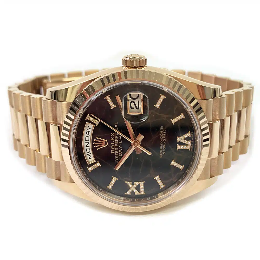 Rolex Day-Date 36mm President 128235-0041 Rose Gold Watch Eisenkiesel Diamond Dial MINT 2023 – image 4