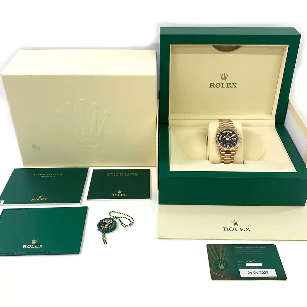 Rolex Day-Date 36mm President 128235-0041 Rose Gold Watch Eisenkiesel Diamond Dial MINT 2023 – image 8