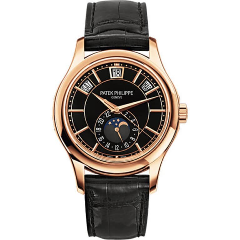 Patek Philippe Complications Annual Calendar 40mm 5205R-010 Rose Gold With Black Leather Watch Black Dial