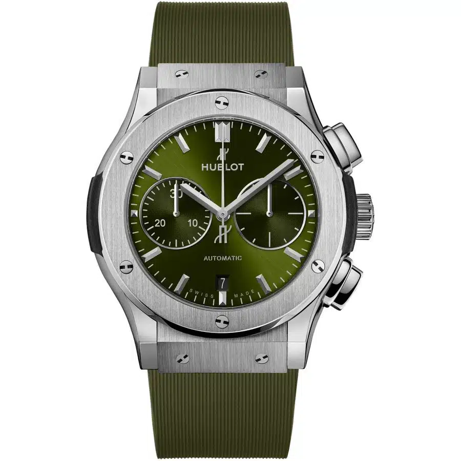Hublot Classic Fusion 521.NX.8970.RX Titanium Green Dial Rubber Strap Watch 2024