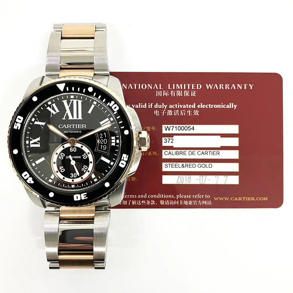 Cartier Calibre de Cartier Diver W7100054 steel and rose gold watch, dial detail