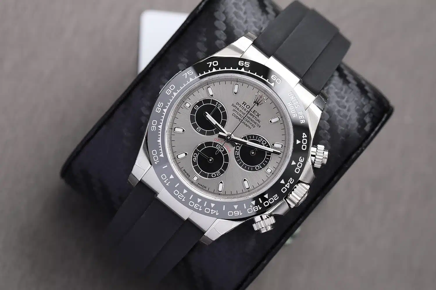 Rolex Cosmograph Daytona 116519LN White Gold With Black Oysterflex Watch Silver Black Subs Dial – image 3