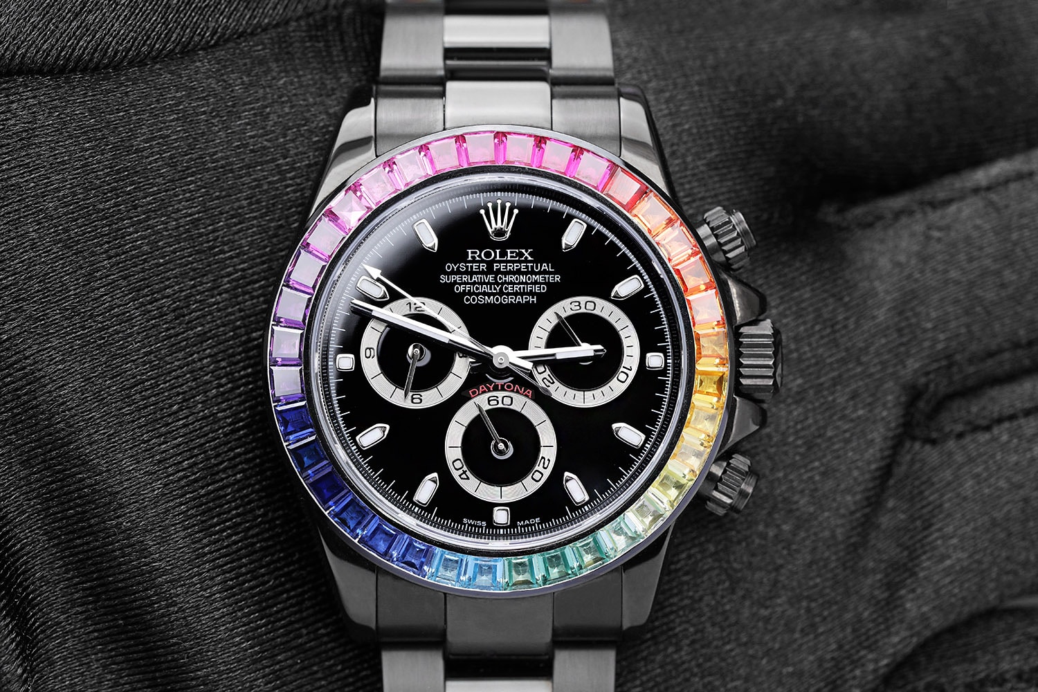 Rolex Cosmograph Daytona Black PVD/DLC Coated Watch with Black Dial and Rainbow Bezel 116523