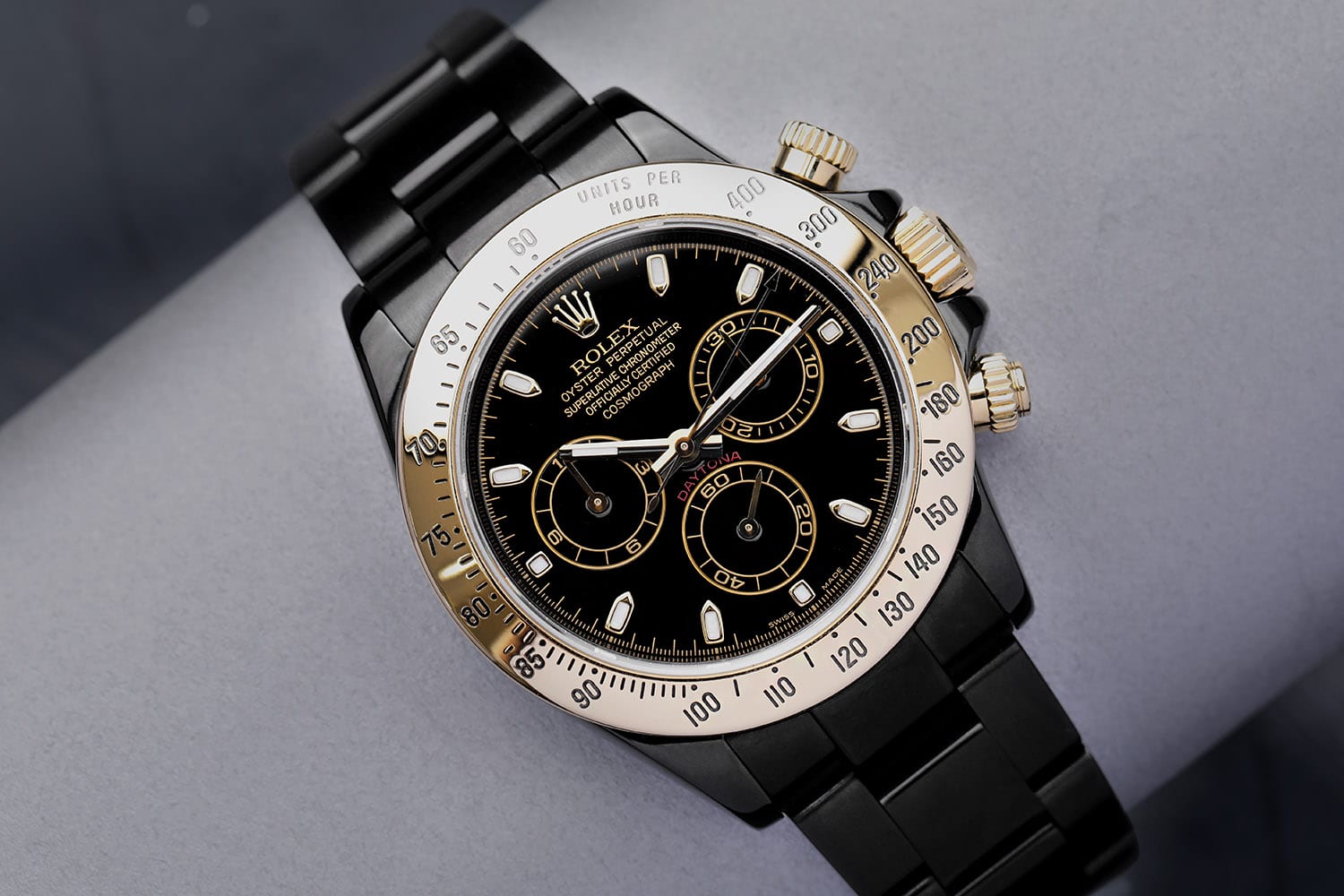 Rolex Cosmograph Daytona Black PVD/DLC Coated Watch with Yellow Gold Bezel 116523