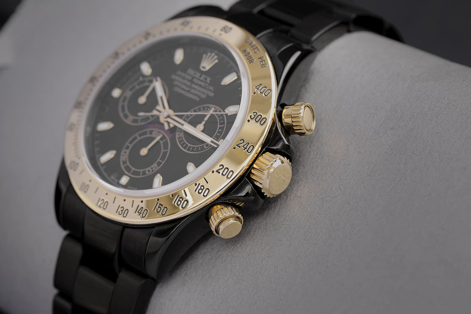 Rolex Cosmograph Daytona Black PVD/DLC Coated Watch with Yellow Gold Bezel 116523