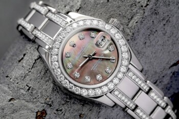 Rolex White Gold Lady-Datejust Pearlmaster 80299 29mm Black Mother of Pearl Dial, Diamond Bezel and Bracelet – alternate view