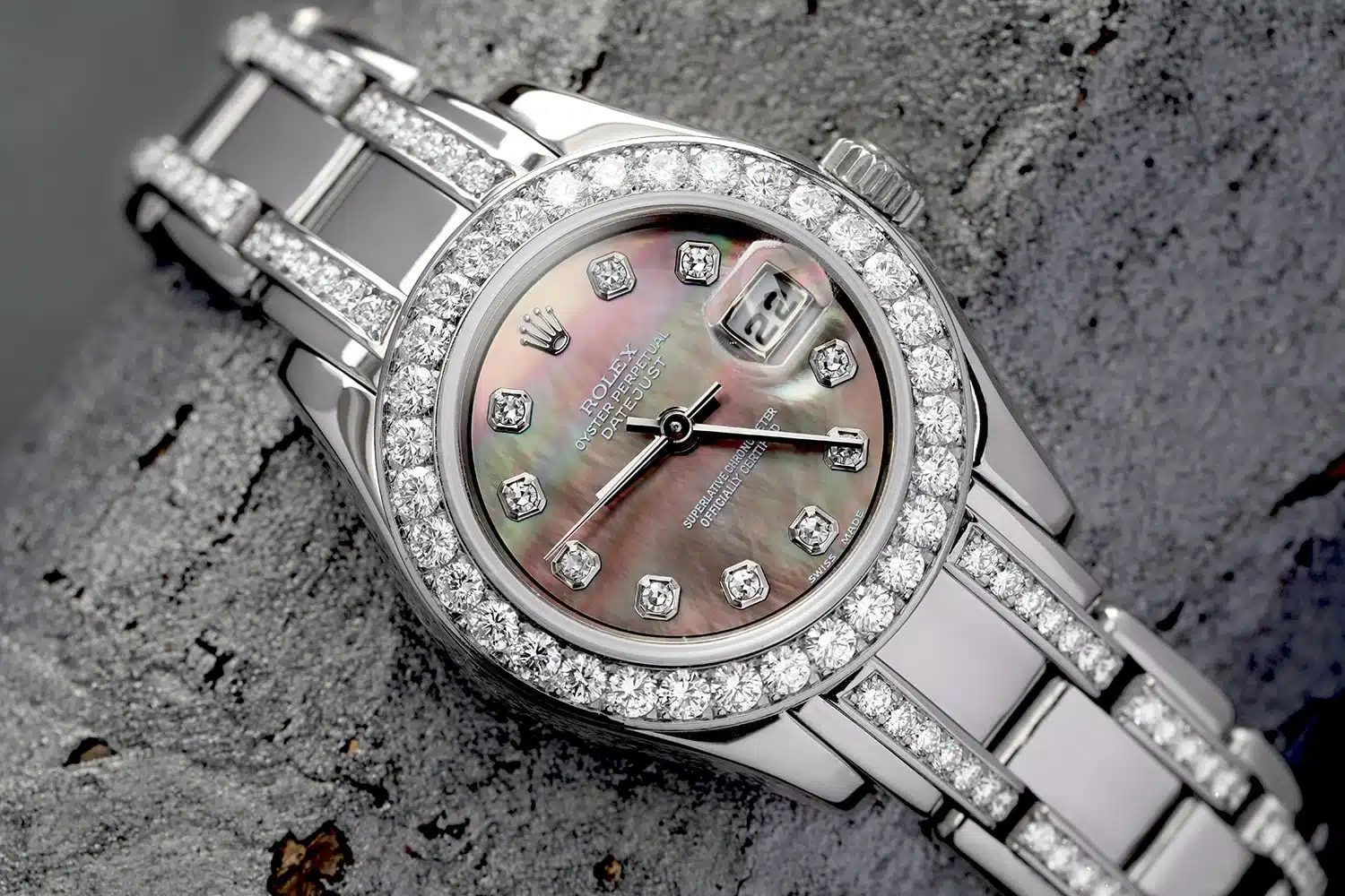 Rolex White Gold Lady-Datejust Pearlmaster 80299 29mm Black Mother of Pearl Dial, Diamond Bezel and Bracelet – image 2