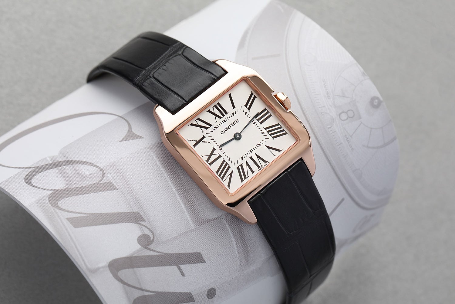 Cartier Santos Dumont Ladies Rose Gold Quartz Watch Leather Band W2009251 2788