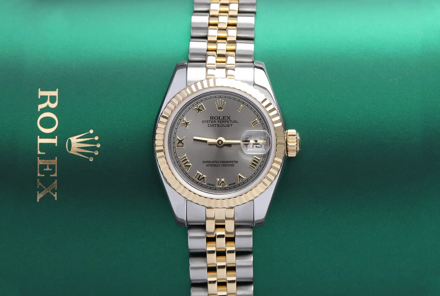 Rolex Lady-Datejust 179173 26mm Steel & Yellow Gold Watch Grey Roman Dial Jubilee – image 2