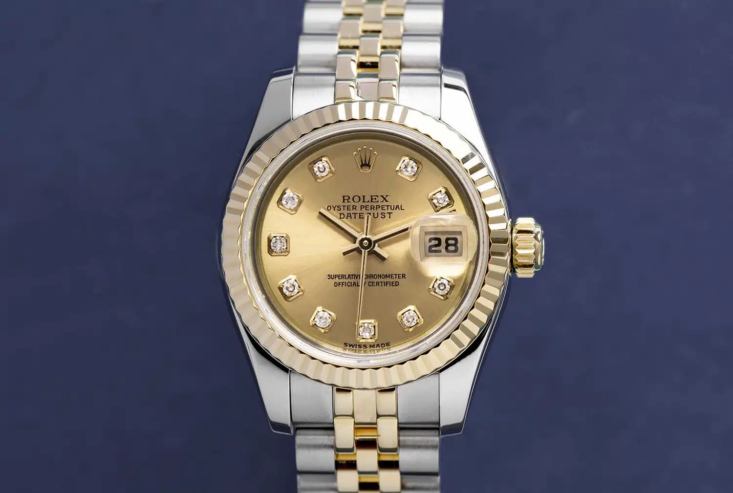 Rolex Lady-Datejust 179173 26mm Steel & Yellow Gold Watch Factory Champagne Diamond Dial Jubilee Band – image 2