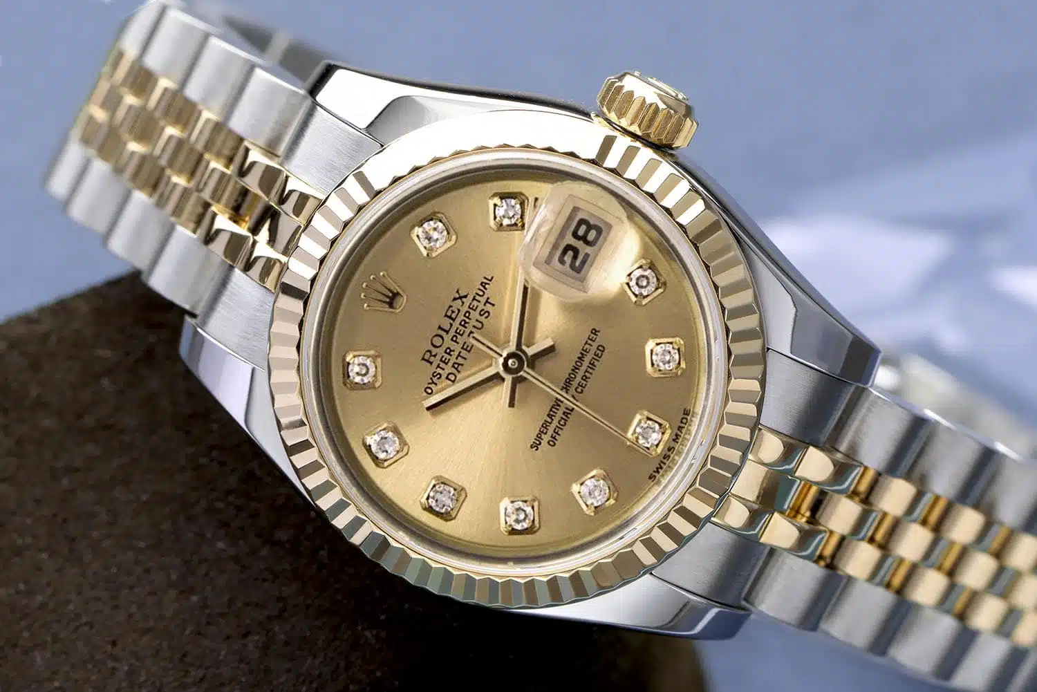 Rolex Lady-Datejust 179173 26mm Steel & Yellow Gold Watch Factory Champagne Diamond Dial Jubilee Band – image 3