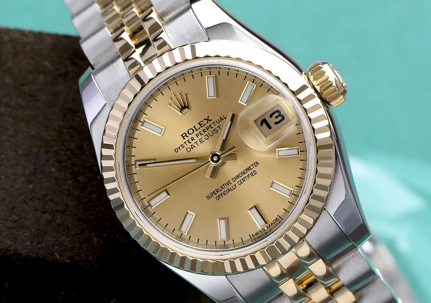 Rolex Lady-Datejust 179173 26mm Steel & Yellow Gold Watch Champagne Index Dial Jubilee – image 3