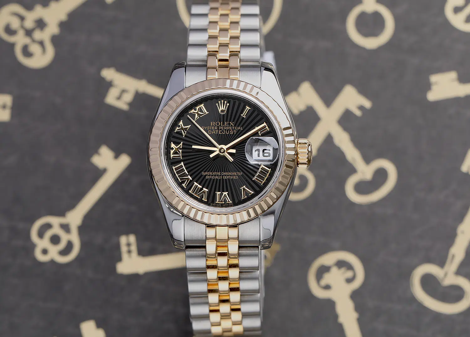 Rolex Lady-Datejust 179173 26mm Steel & Yellow Gold Watch Black Sundust Dial Jubilee Band – image 7