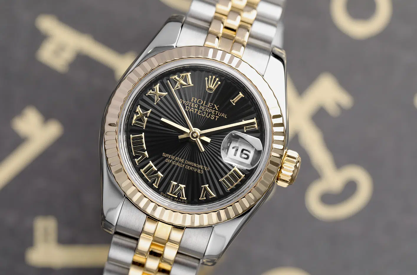 Rolex Lady-Datejust 179173 26mm Steel & Yellow Gold Watch Black Sundust Dial Jubilee Band – image 6