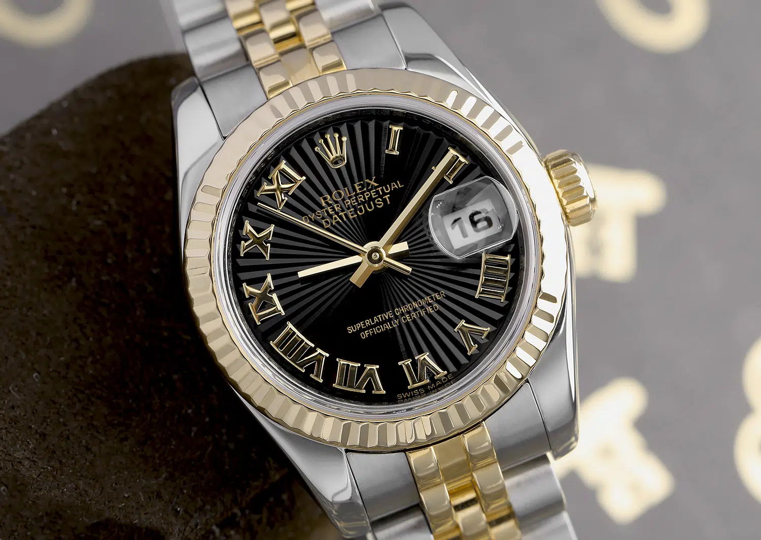 Rolex Lady-Datejust 179173 26mm Steel & Yellow Gold Watch Black Sundust Dial Jubilee Band – image 4