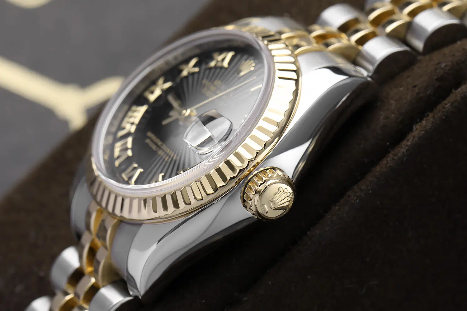 Rolex Lady-Datejust 179173 26mm Steel & Yellow Gold Watch Black Sundust Dial Jubilee Band – image 8