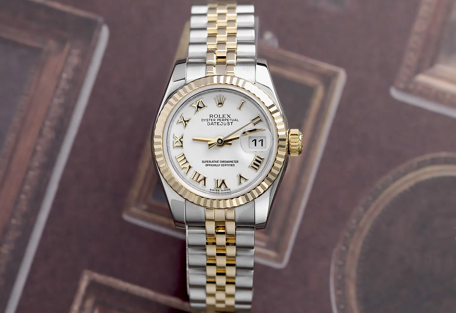Rolex Lady-Datejust 179173 26mm Steel & Yellow Gold Watch White Roman Dial Jubilee Band – image 4