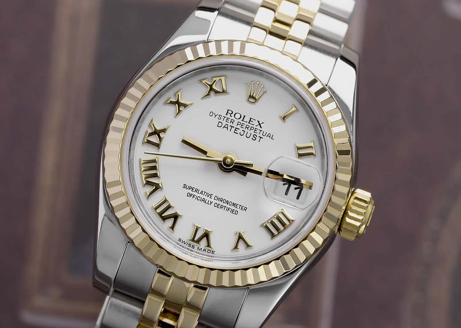Rolex Lady-Datejust 179173 26mm Steel & Yellow Gold Watch White Roman Dial Jubilee Band – image 2