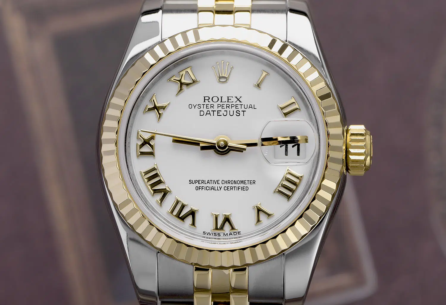 Rolex Lady-Datejust 179173 26mm Steel & Yellow Gold Watch White Roman Dial Jubilee Band – image 3
