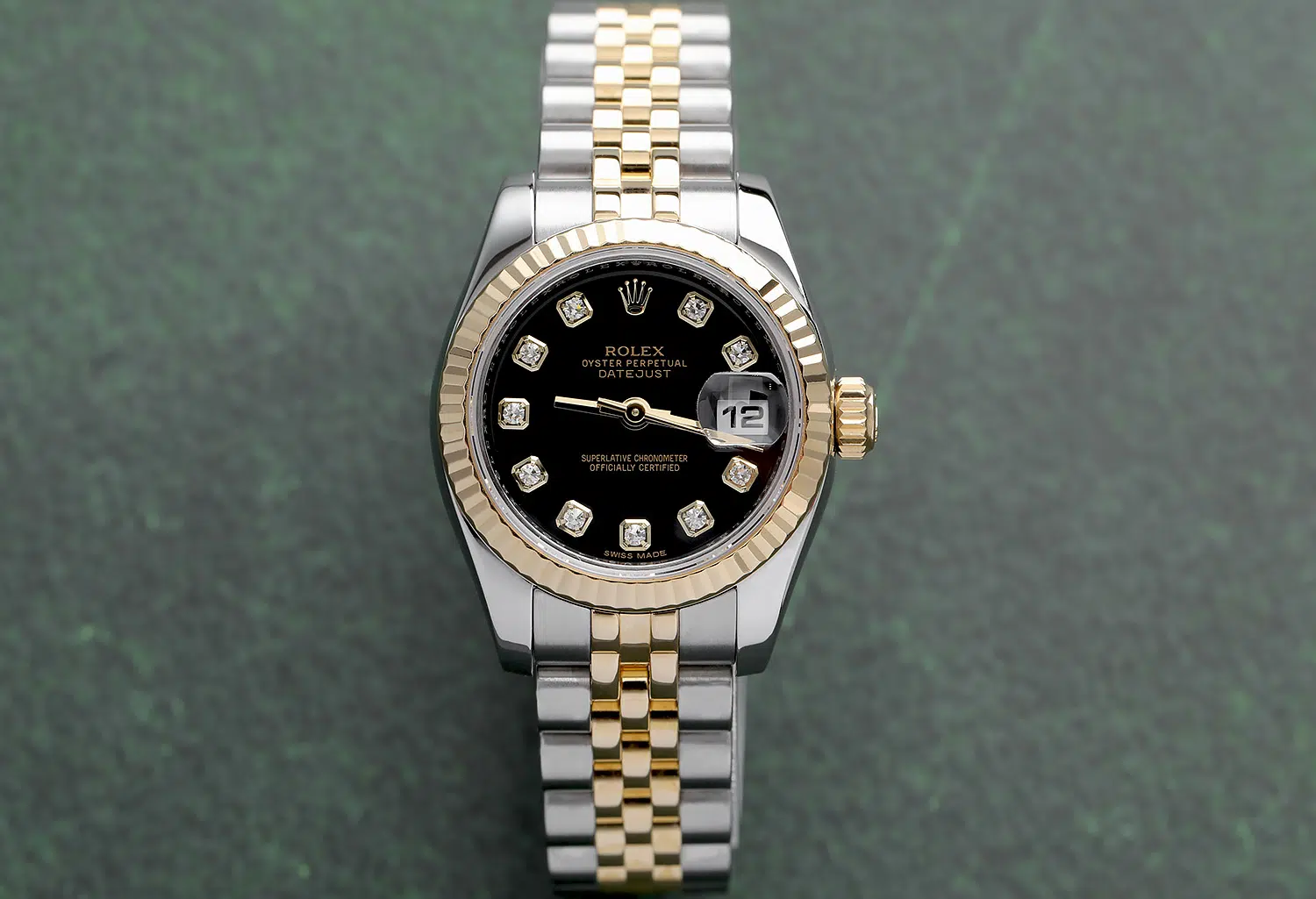 Rolex Lady-Datejust 179173 26mm Steel & Yellow Gold Watch Factory Black Diamond Dial Jubilee Band – image 4