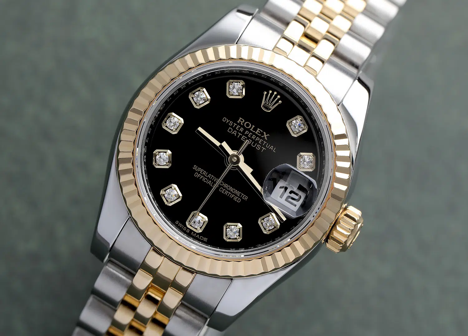 Rolex Lady-Datejust 179173 26mm Steel & Yellow Gold Watch Factory Black Diamond Dial Jubilee Band – image 3