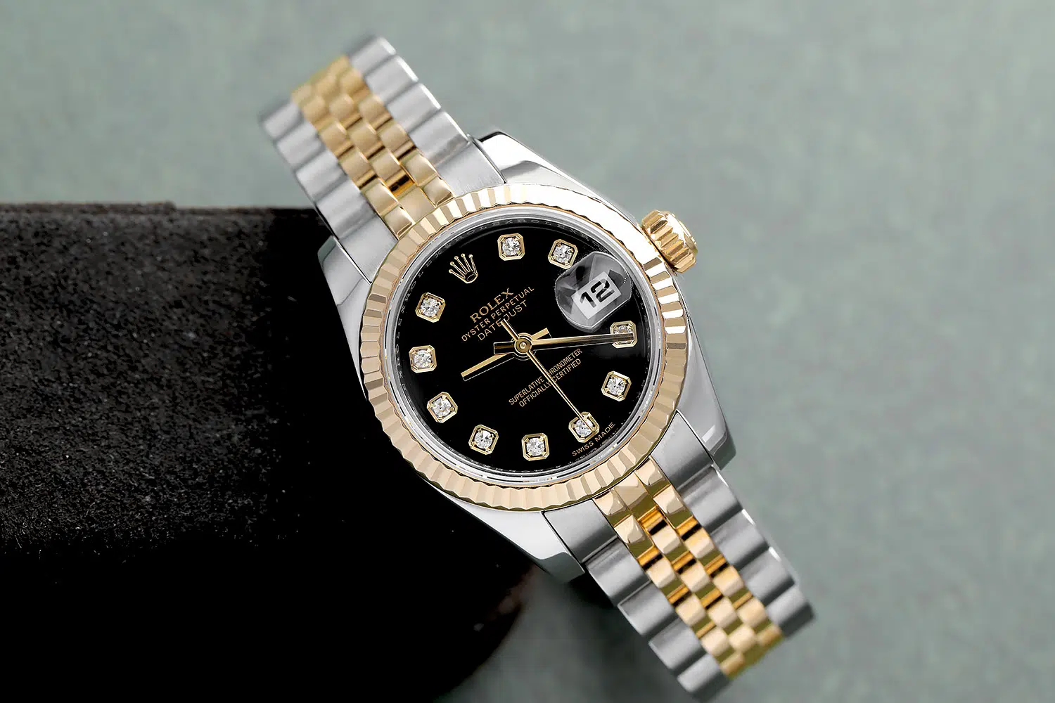 Rolex Lady-Datejust 179173 26mm Steel & Yellow Gold Watch Factory Black Diamond Dial Jubilee Band – image 5